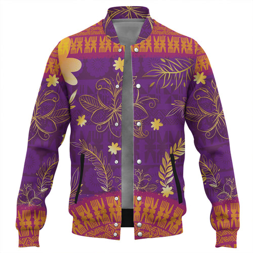 Fiji Baseball Jacket Fiji Tapa Tropical Plumeria Flowers Bouquet