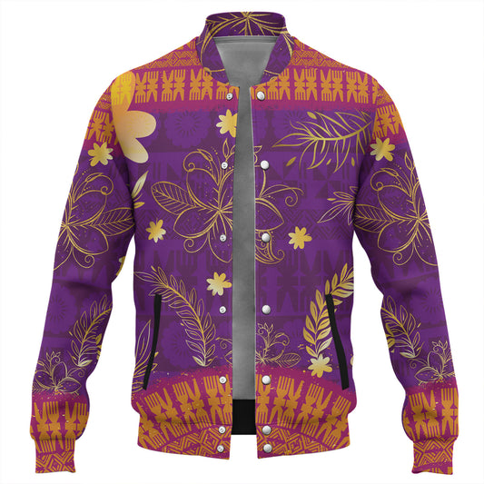 Fiji Baseball Jacket Fiji Tapa Tropical Plumeria Flowers Bouquet