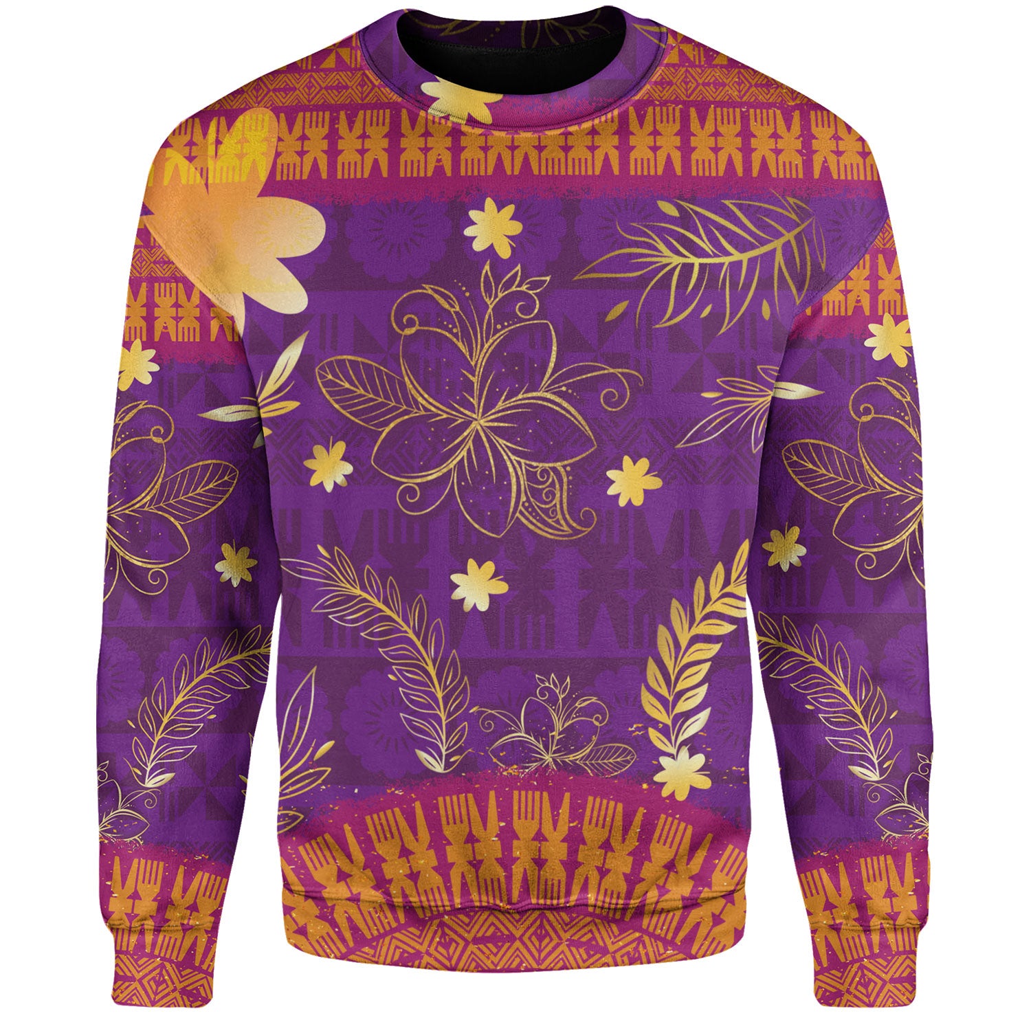 Fiji Sweatshirt Fiji Tapa Tropical Plumeria Flowers Bouquet