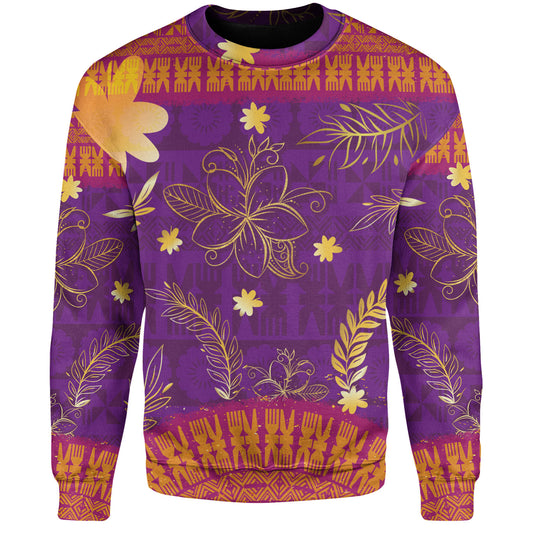 Fiji Sweatshirt Fiji Tapa Tropical Plumeria Flowers Bouquet