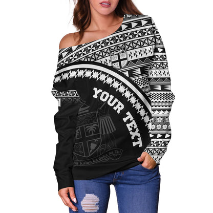 Fiji Custom Personalised Off Shoulder Sweatshirt Fijian Kesakesa Masi Patterns Curve Style