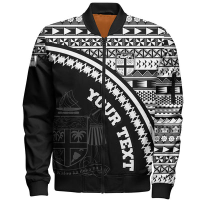 Fiji Custom Personalised Bomber Jacket Fijian Kesakesa Masi Patterns Curve Style
