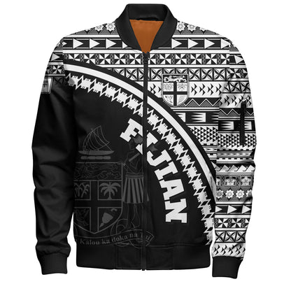 Fiji Custom Personalised Bomber Jacket Fijian Kesakesa Masi Patterns Curve Style
