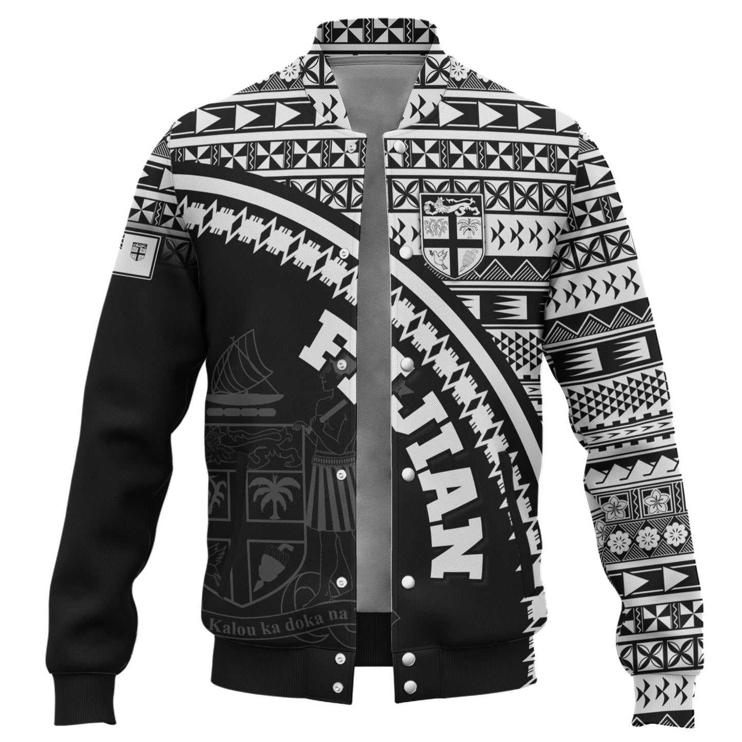 Fiji Custom Personalised Baseball Jacket Fijian Kesakesa Masi Patterns Curve Style