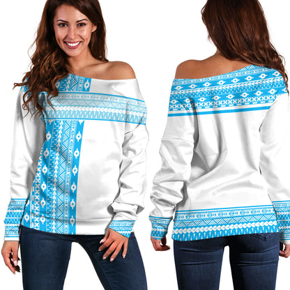 Fiji Off Shoulder Sweatshirt Fijian Makare And Tapa Design