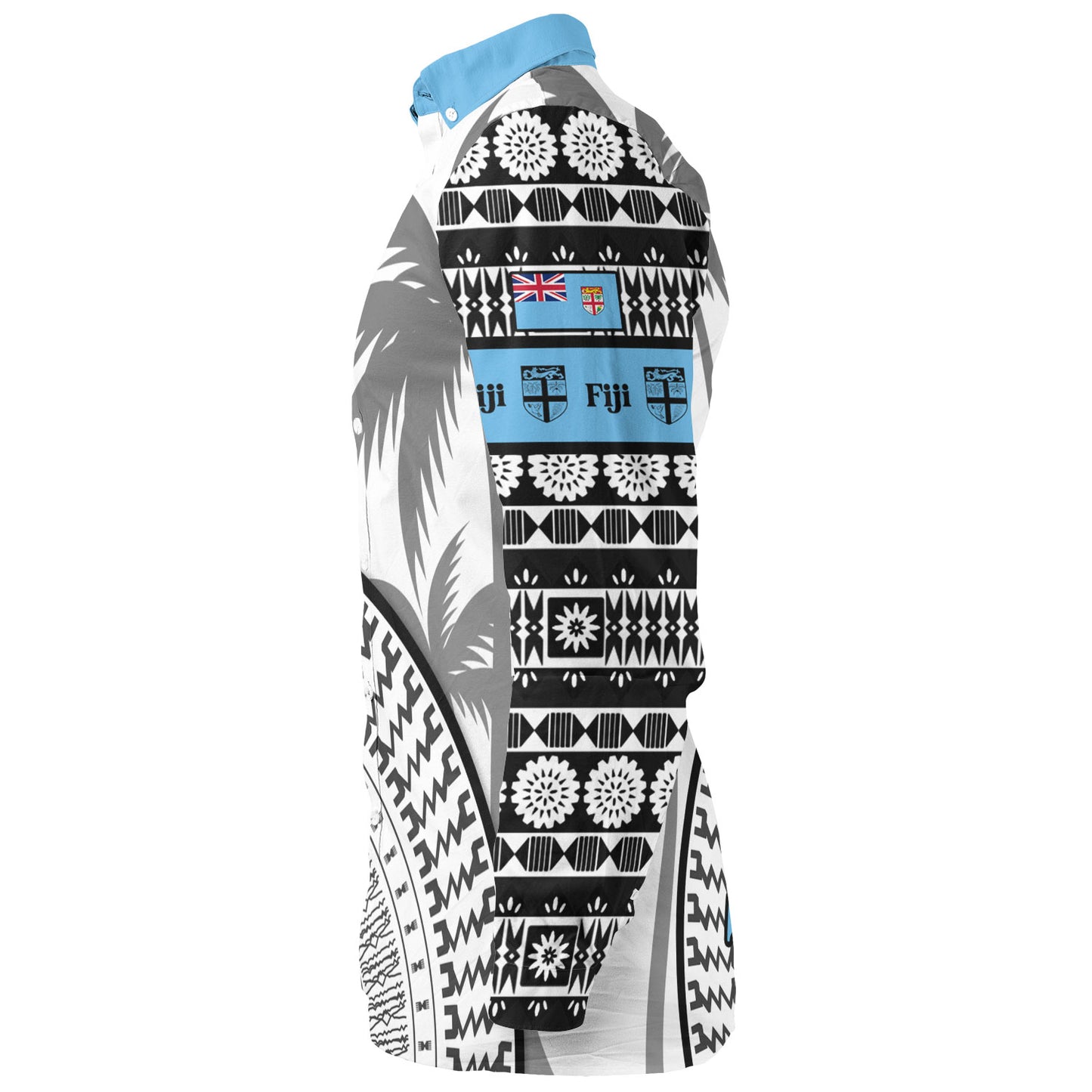 Fiji Custom Personalised Long Sleeve Shirt Fijian Masi Palm Curve Style
