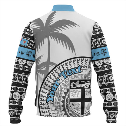 Fiji Custom Personalised Baseball Jacket Fijian Masi Palm Curve Style