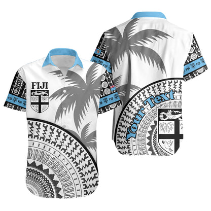 Fiji Custom Personalised Short Sleeve Shirt Fijian Masi Palm Curve Style