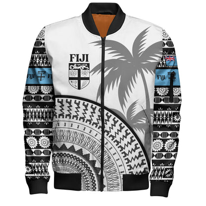Fiji Custom Personalised Bomber Jacket Fijian Masi Palm Curve Style
