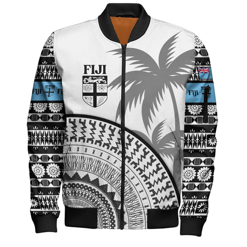 Fiji Custom Personalised Bomber Jacket Fijian Masi Palm Curve Style