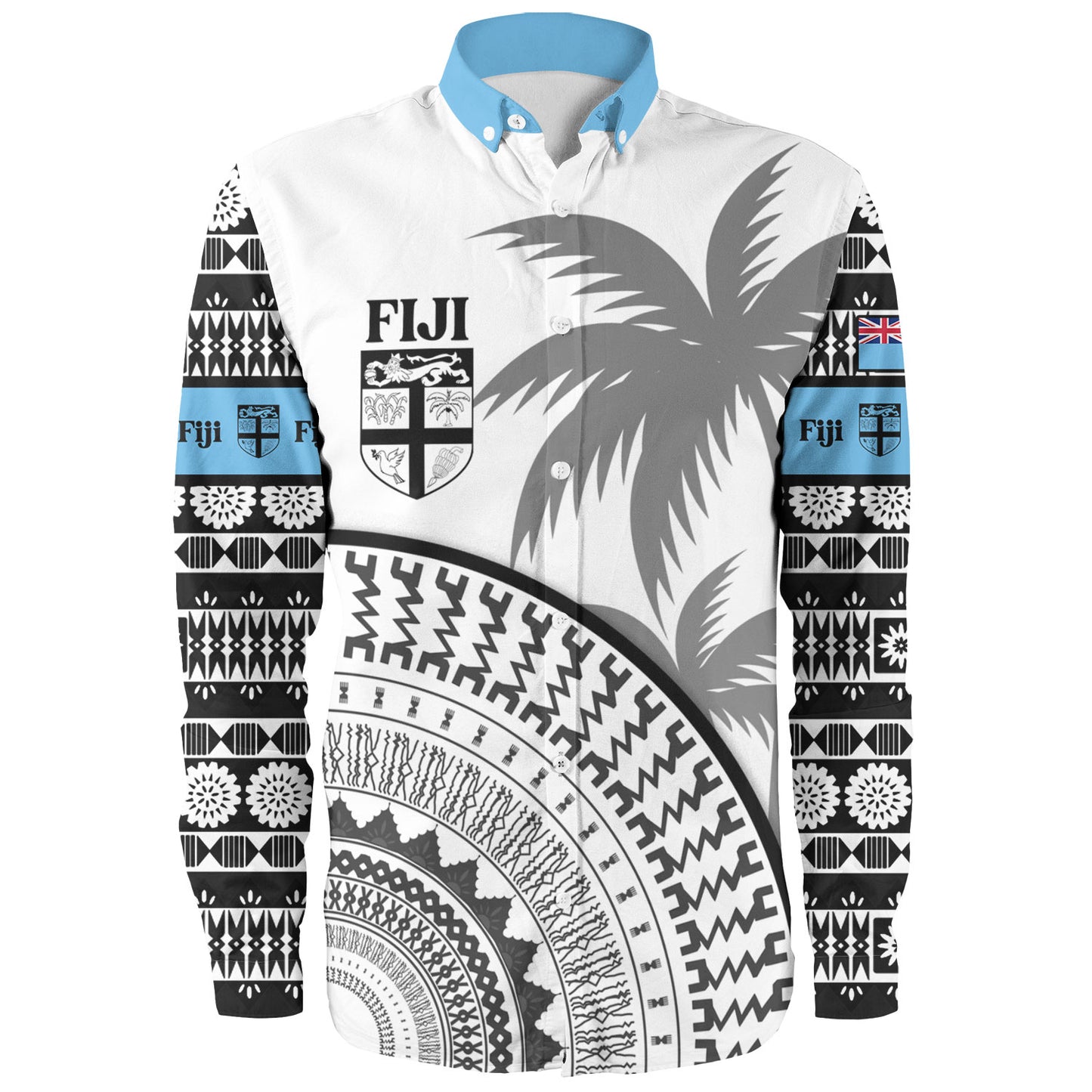 Fiji Custom Personalised Long Sleeve Shirt Fijian Masi Palm Curve Style