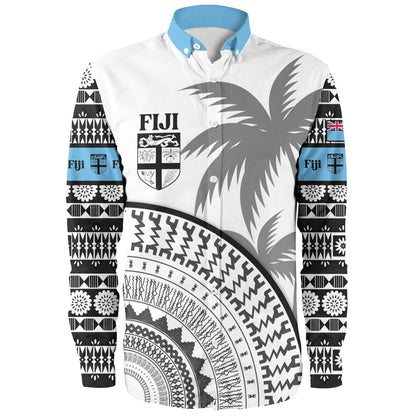 Fiji Custom Personalised Long Sleeve Shirt Fijian Masi Palm Curve Style