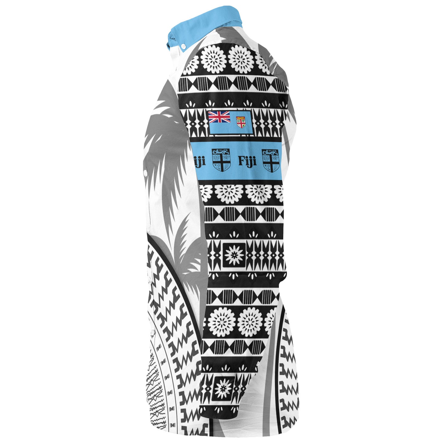 Fiji Custom Personalised Long Sleeve Shirt Fijian Masi Palm Curve Style