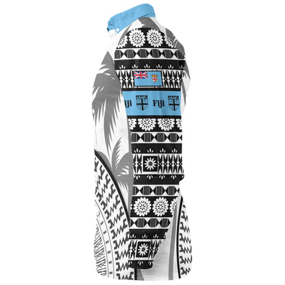 Fiji Custom Personalised Long Sleeve Shirt Fijian Masi Palm Curve Style