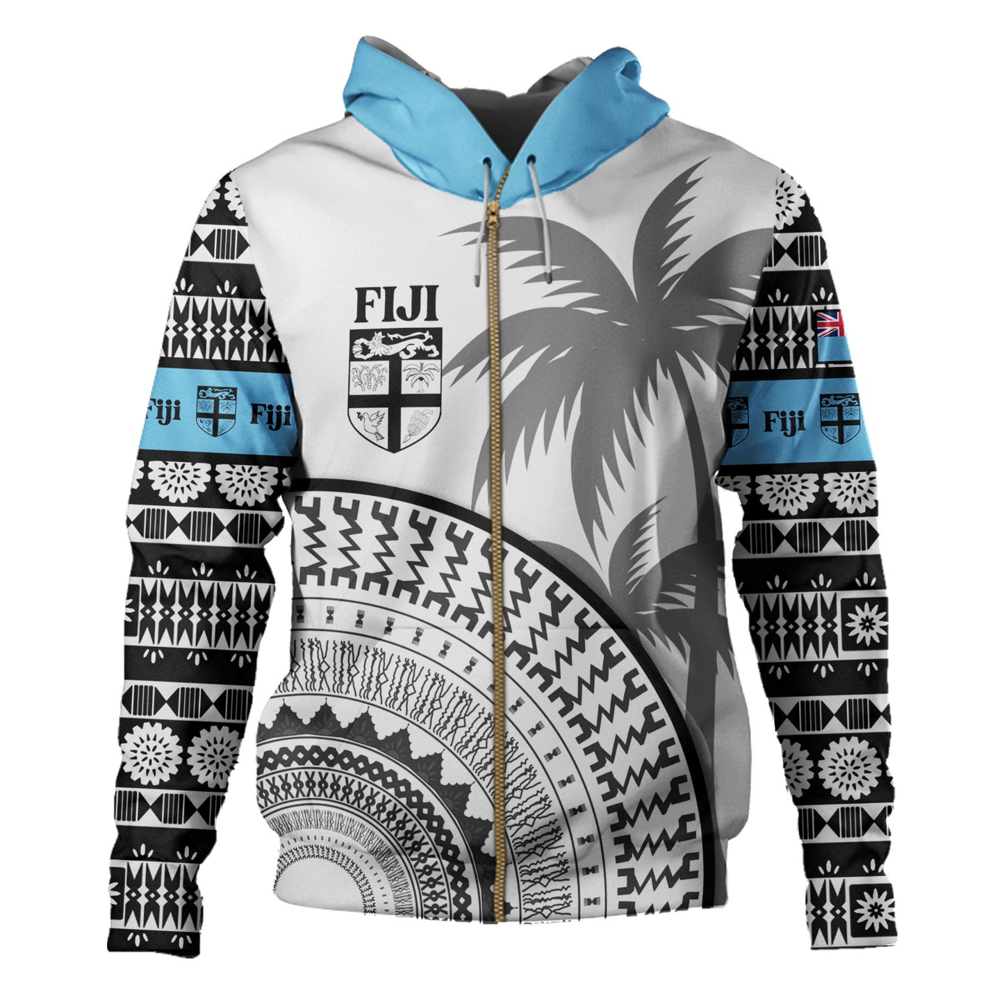 Fiji Custom Personalised Hoodie Fijian Masi Palm Curve Style