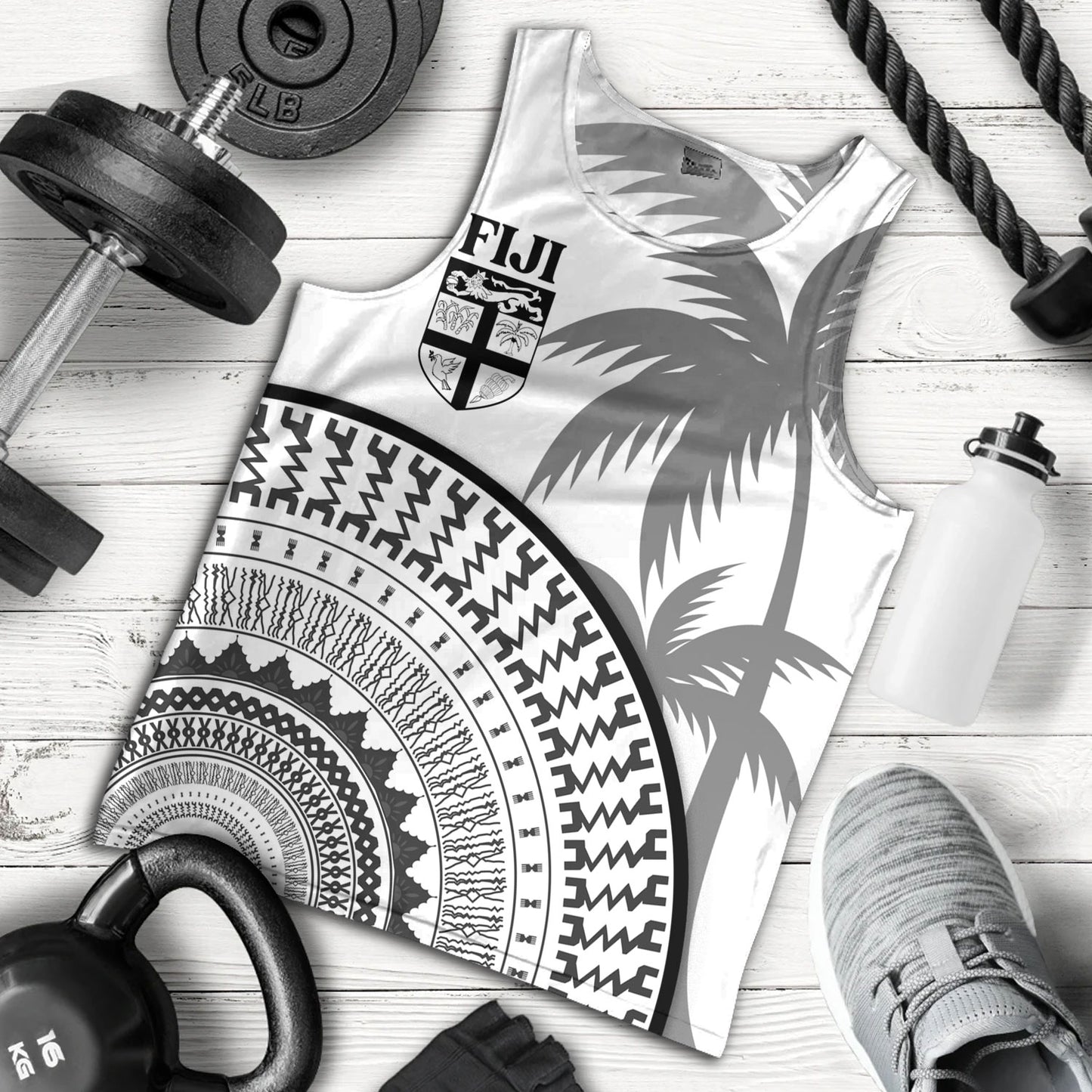 Fiji Custom Personalised Tank Top Fijian Masi Palm Curve Style