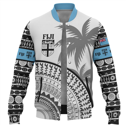 Fiji Custom Personalised Baseball Jacket Fijian Masi Palm Curve Style