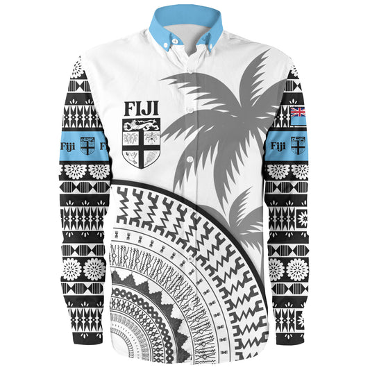 Fiji Custom Personalised Long Sleeve Shirt Fijian Masi Palm Curve Style