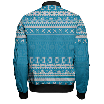 Fiji Bomber Jacket Fijian Masi Pattern Palm Style