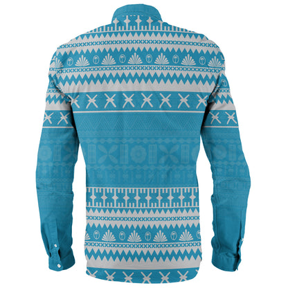 Fiji Long Sleeve Shirt Fijian Masi Pattern Palm Style