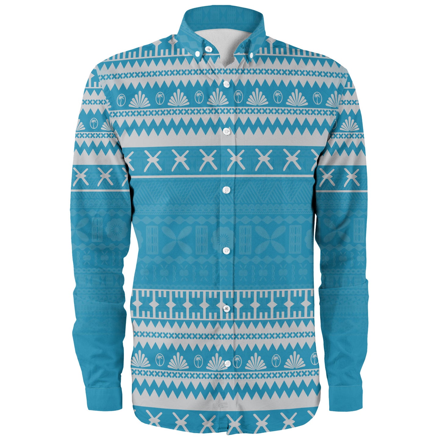 Fiji Long Sleeve Shirt Fijian Masi Pattern Palm Style
