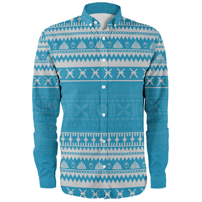 Fiji Long Sleeve Shirt Fijian Masi Pattern Palm Style