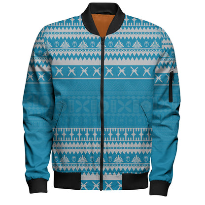 Fiji Bomber Jacket Fijian Masi Pattern Palm Style