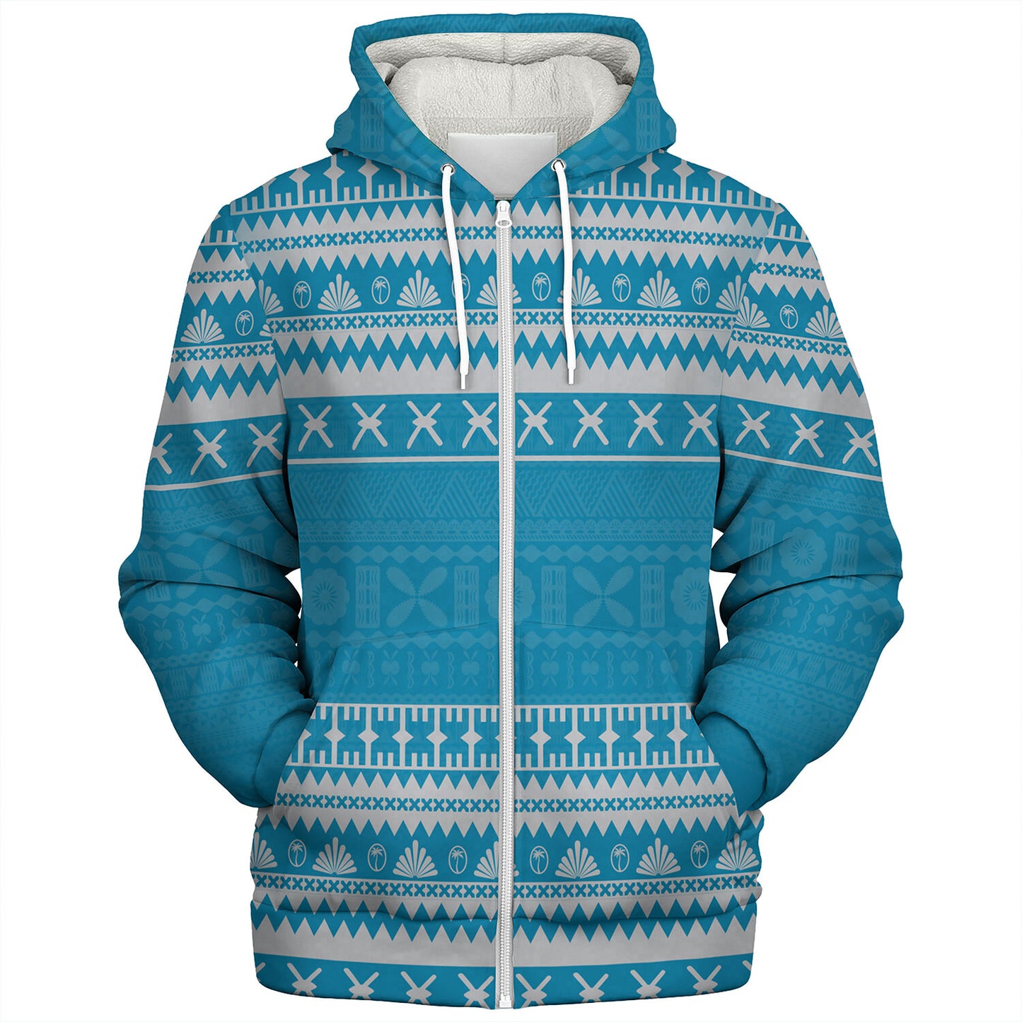 Fiji Sherpa Hoodie Fijian Masi Pattern Palm Style