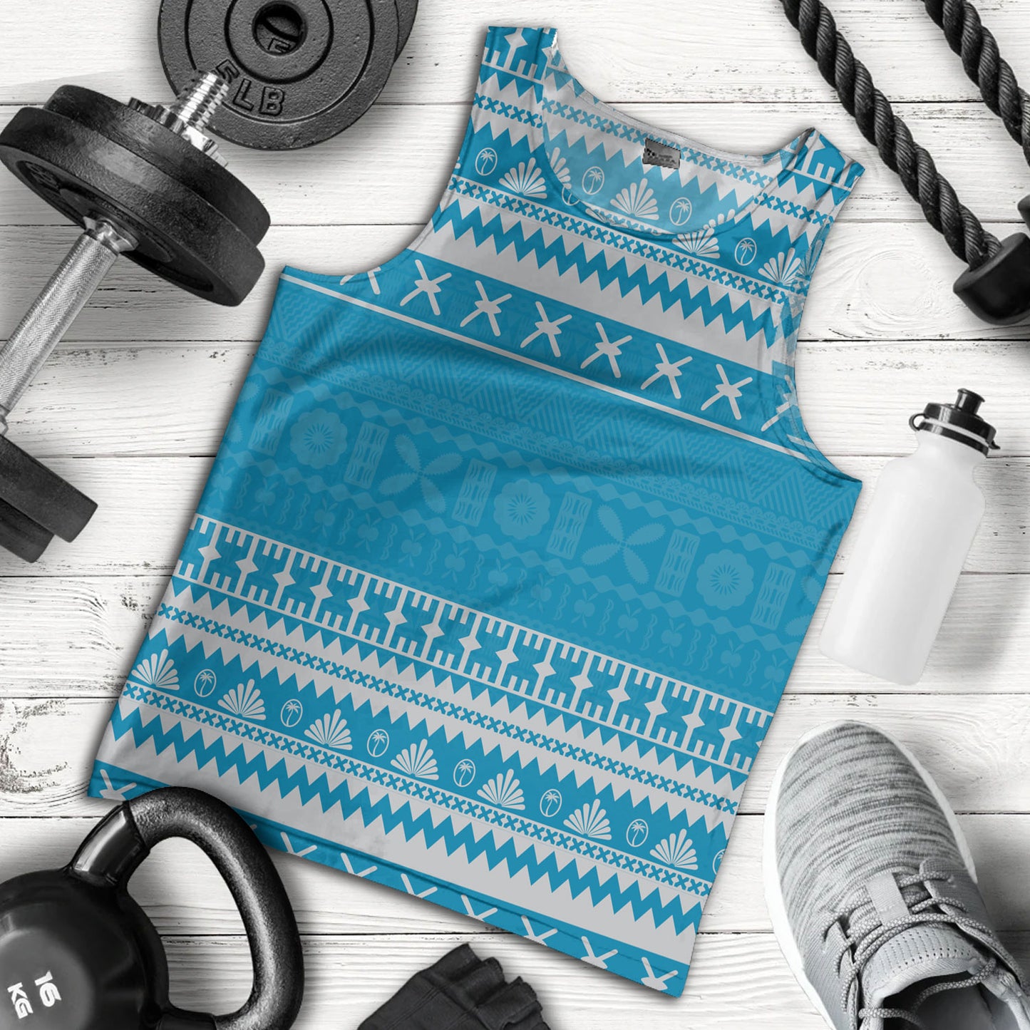 Fiji Tank Top Fijian Masi Pattern Palm Style