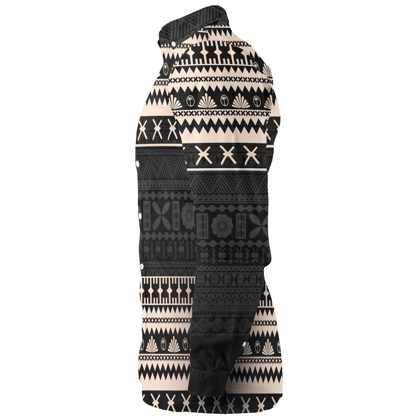 Fiji Long Sleeve Shirt Fijian Masi Pattern Palm Style