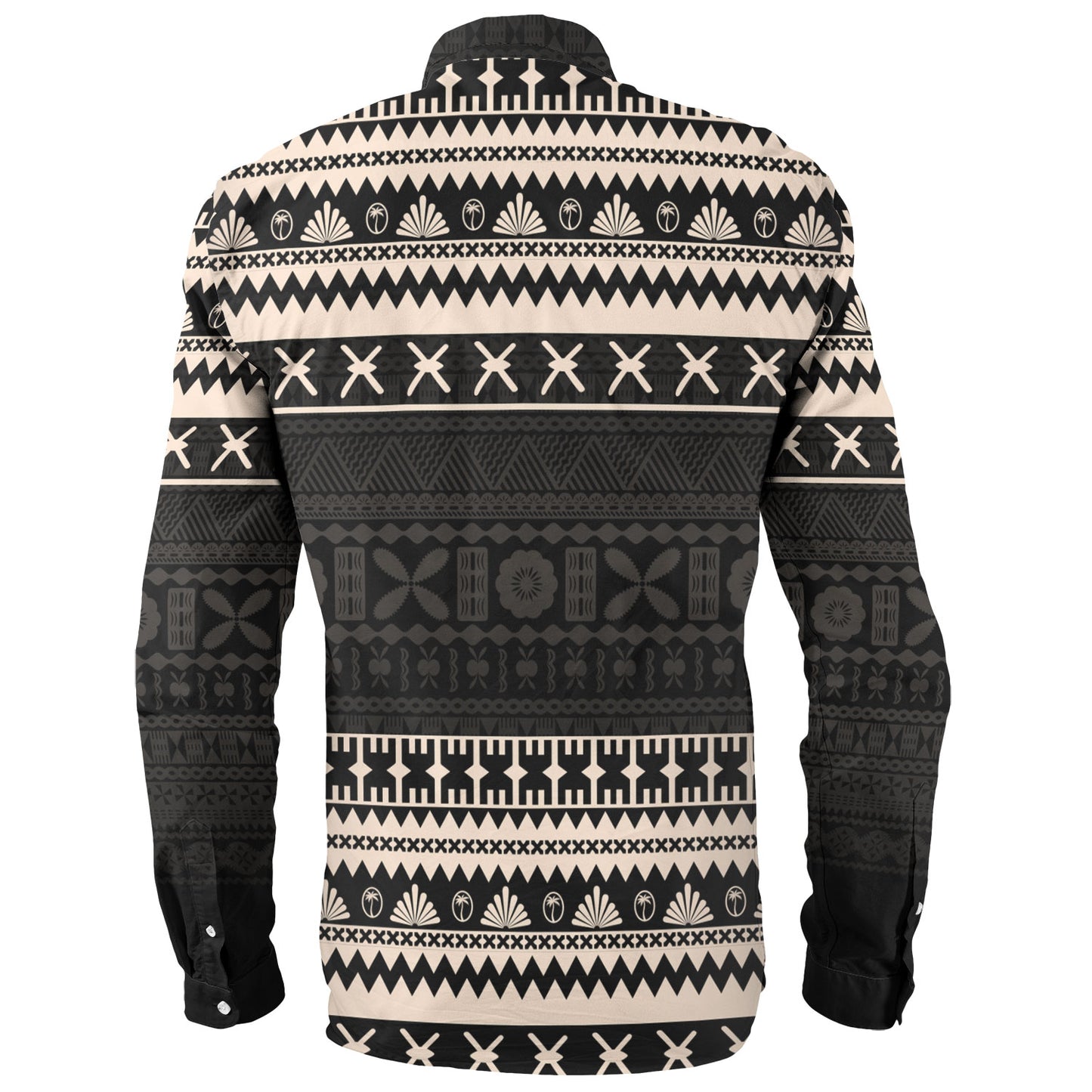 Fiji Long Sleeve Shirt Fijian Masi Pattern Palm Style