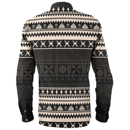 Fiji Long Sleeve Shirt Fijian Masi Pattern Palm Style
