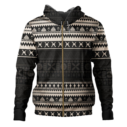 Fiji Hoodie Fijian Masi Pattern Palm Style