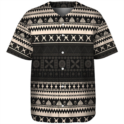 Fiji Baseball Shirt Fijian Masi Pattern Palm Style