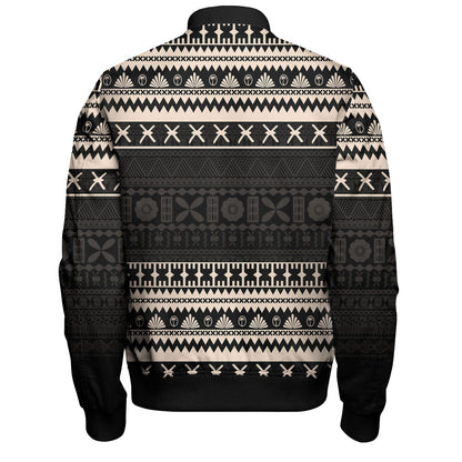Fiji Bomber Jacket Fijian Masi Pattern Palm Style