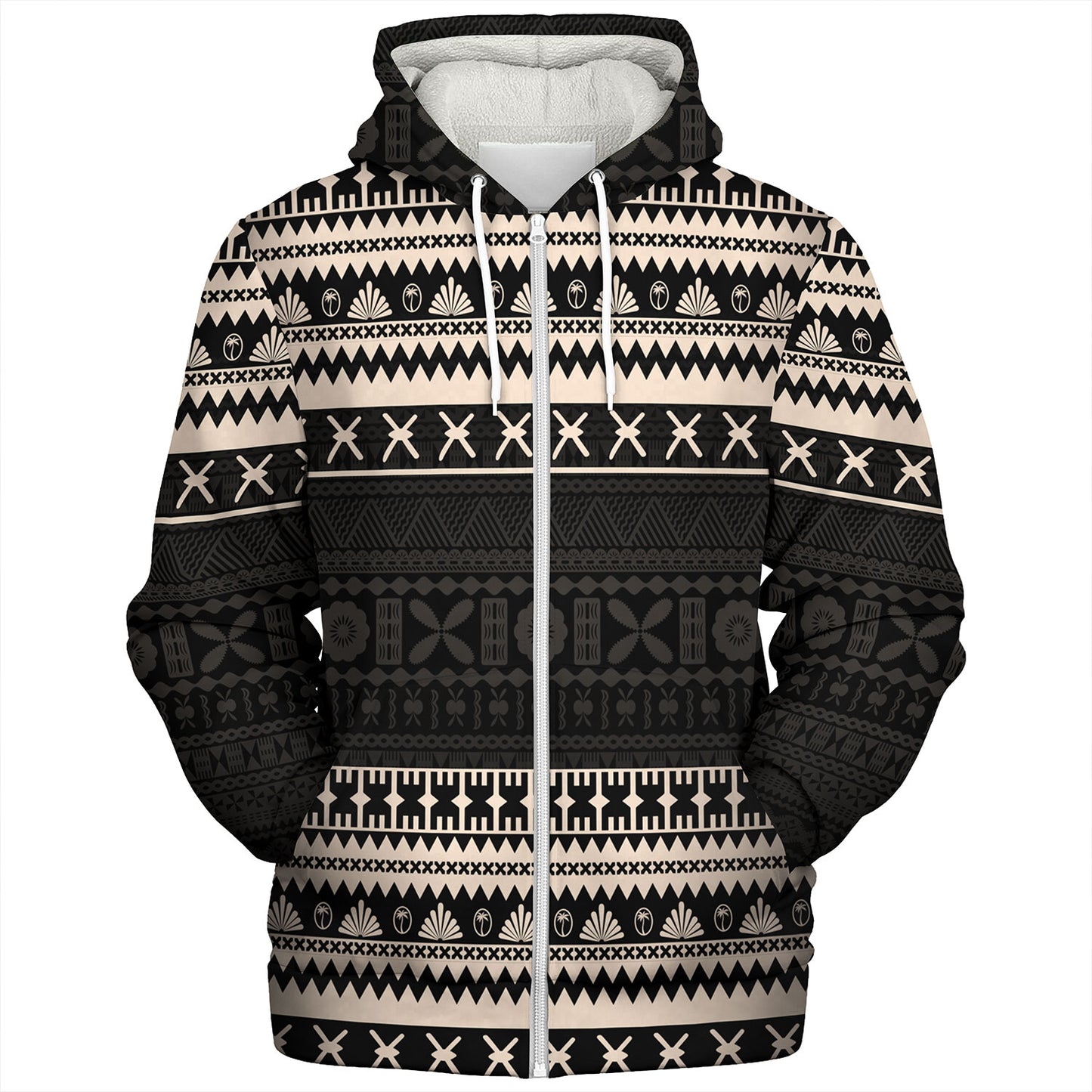 Fiji Sherpa Hoodie Fijian Masi Pattern Palm Style