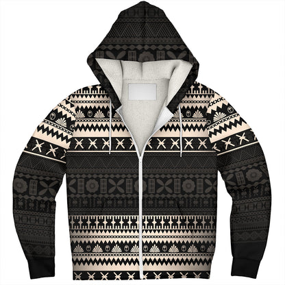 Fiji Sherpa Hoodie Fijian Masi Pattern Palm Style