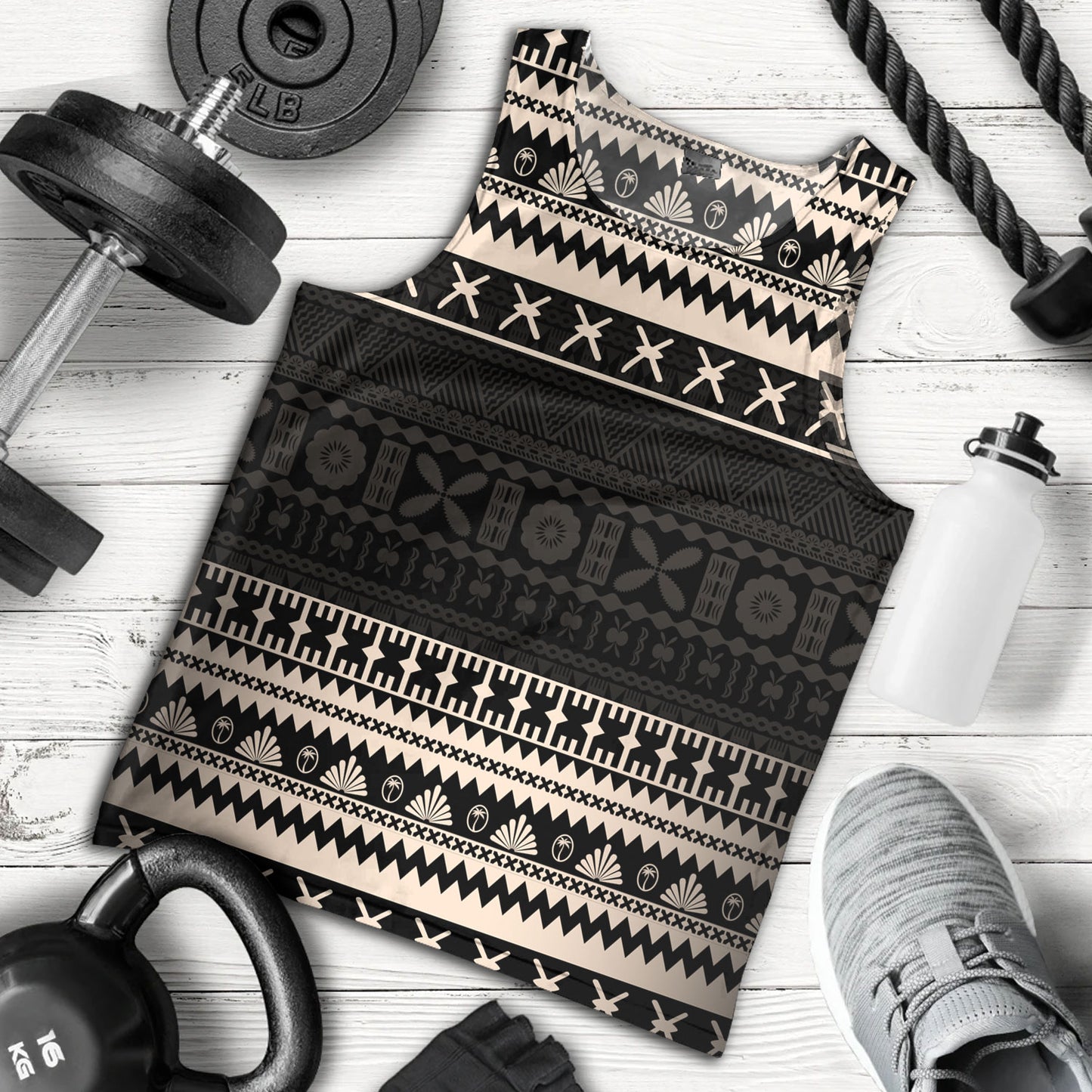 Fiji Tank Top Fijian Masi Pattern Palm Style