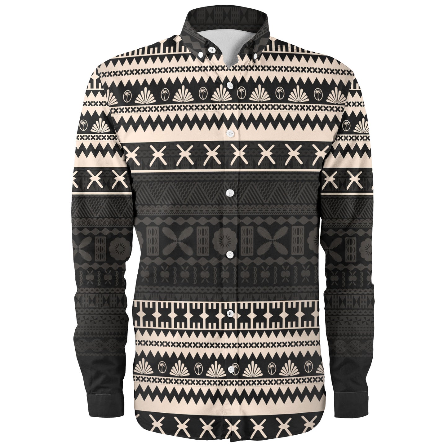 Fiji Long Sleeve Shirt Fijian Masi Pattern Palm Style