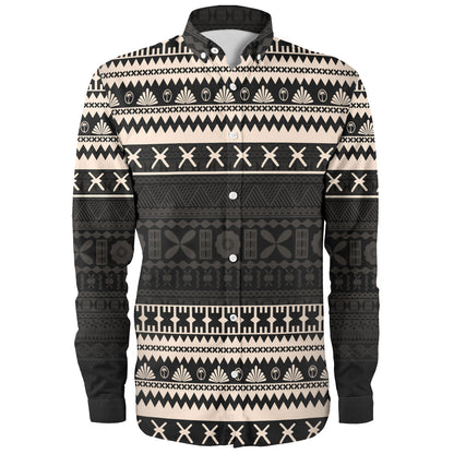 Fiji Long Sleeve Shirt Fijian Masi Pattern Palm Style