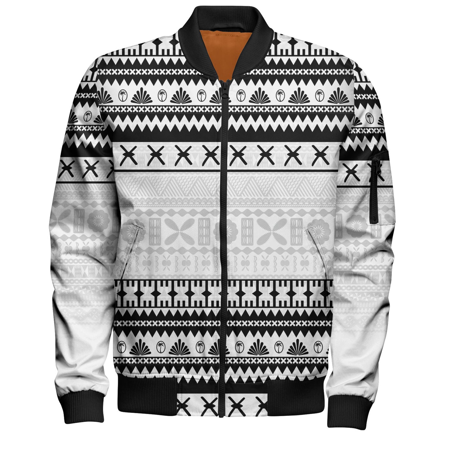 Fiji Bomber Jacket Fijian Masi Pattern Palm Style