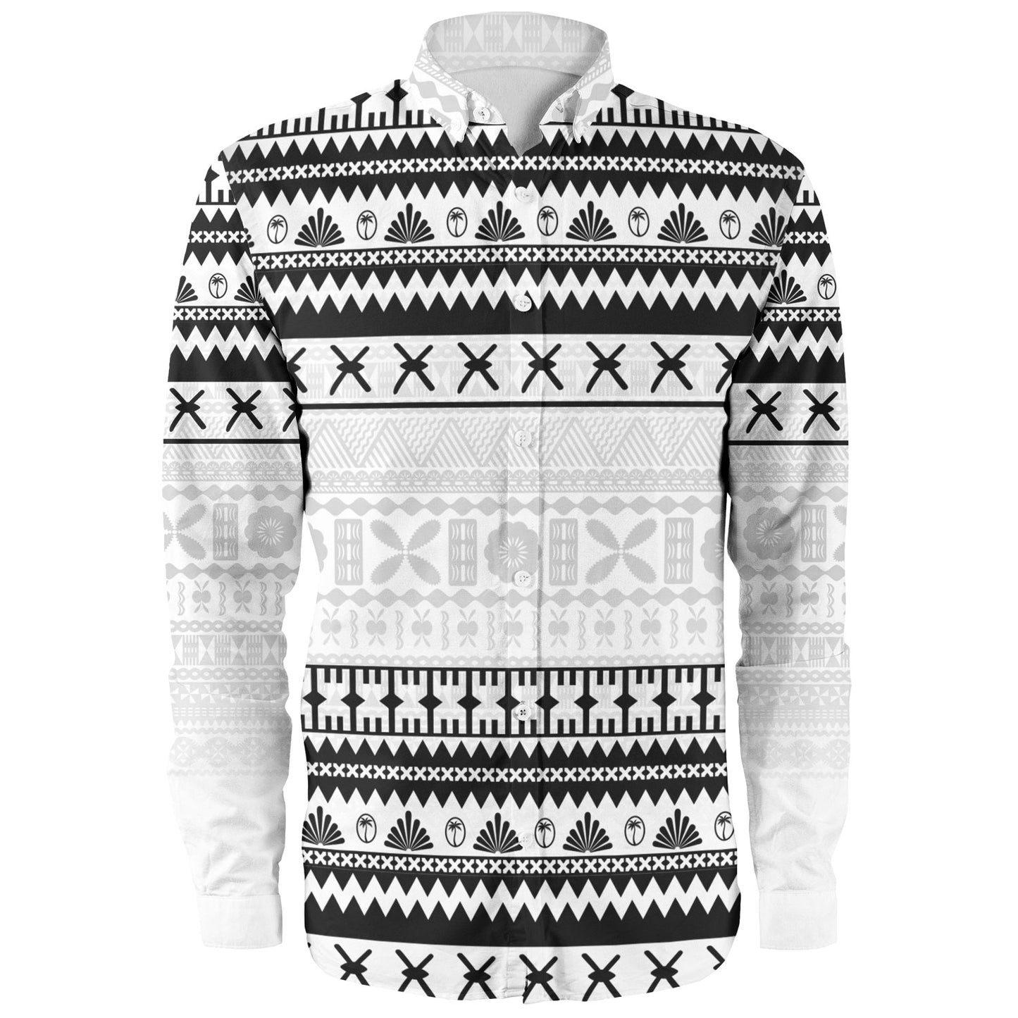 Fiji Long Sleeve Shirt Fijian Masi Pattern Palm Style