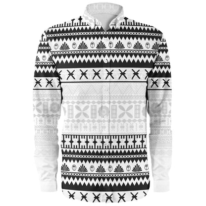 Fiji Long Sleeve Shirt Fijian Masi Pattern Palm Style