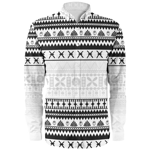 Fiji Long Sleeve Shirt Fijian Masi Pattern Palm Style