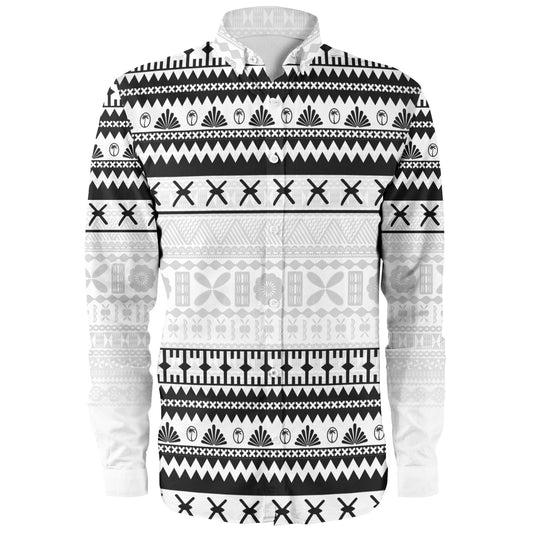 Fiji Long Sleeve Shirt Fijian Masi Pattern Palm Style