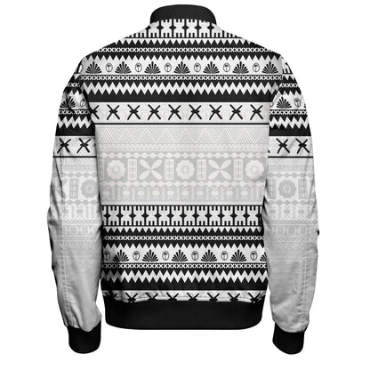 Fiji Bomber Jacket Fijian Masi Pattern Palm Style