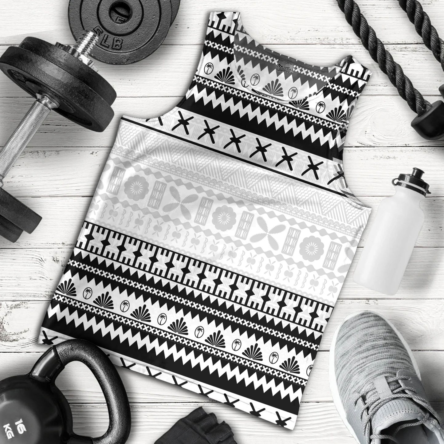 Fiji Tank Top Fijian Masi Pattern Palm Style