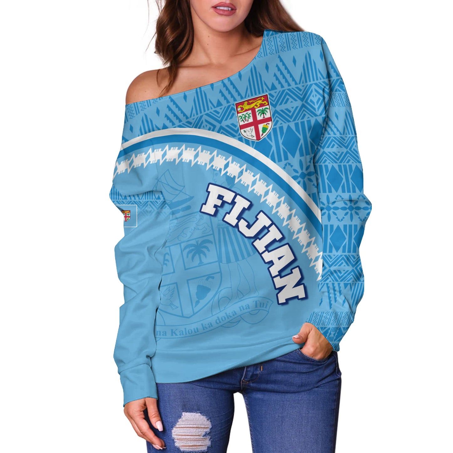 Fiji Custom Personalised Off Shoulder Sweatshirt Fijian Masi Patterns Curve Style