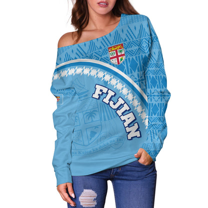 Fiji Custom Personalised Off Shoulder Sweatshirt Fijian Masi Patterns Curve Style