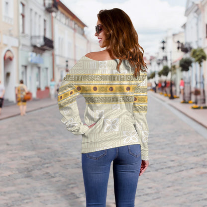 Fiji Off Shoulder Sweatshirt Fijian Masi Tapa Design